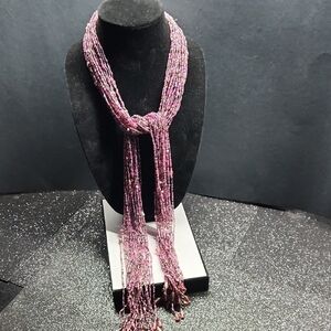 Elegant Pink Seedbead Scarf Necklace
